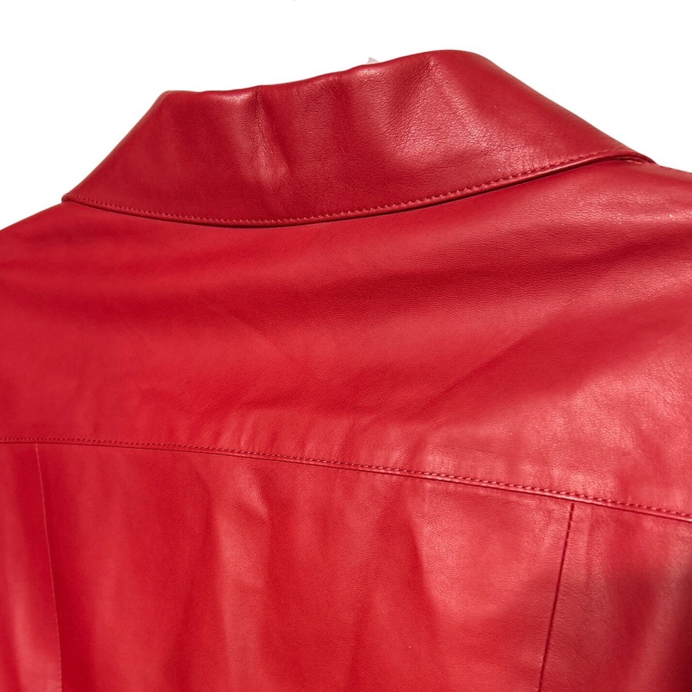 Lafayette 148 New‎ York Lambskin Leather Button Up Shacket Red Women's Size 8 - Picture 9 of 11
